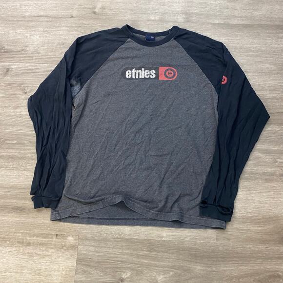 VINTAGE ETNIES BLACK LONGSLEEVE SHIRT LARGE SKATE Y2K - Picture 1 of 8